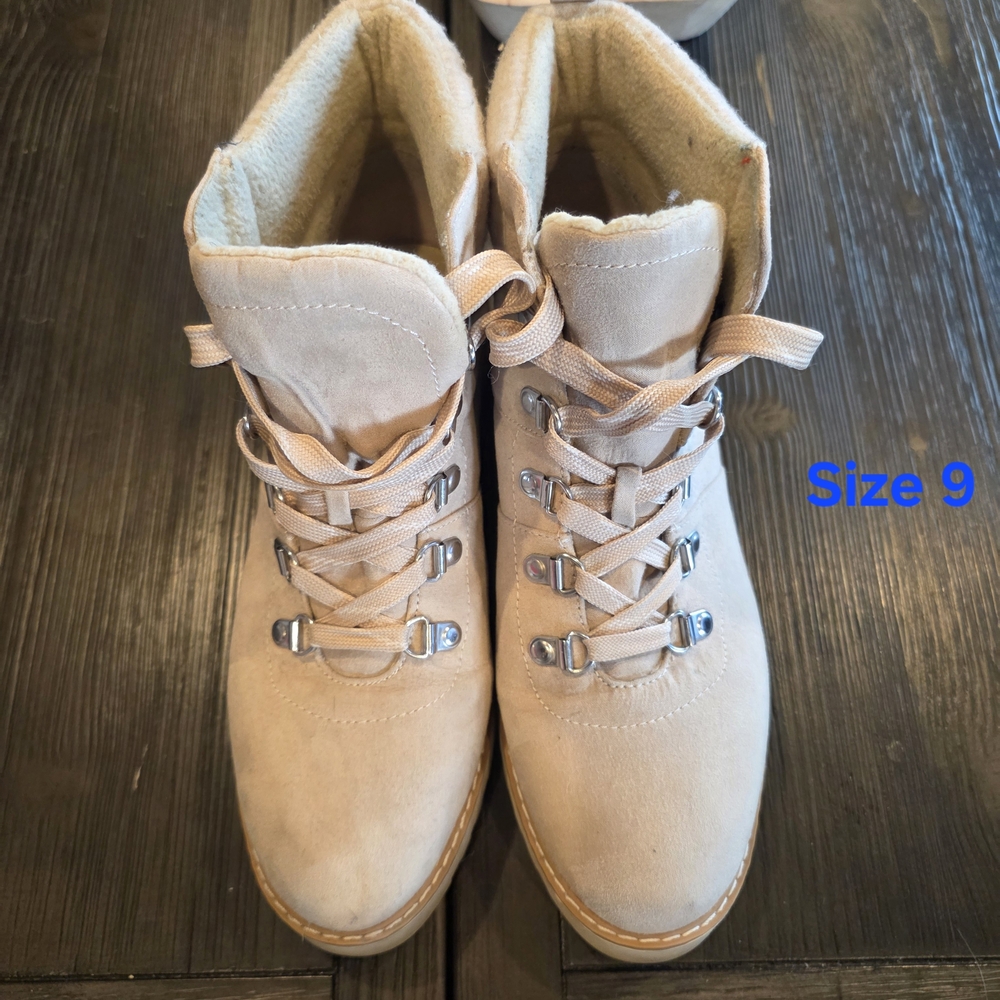 Kohl's Beige Suede Lace-Up Ankle Boots